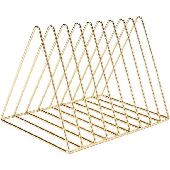 Magazine Rack, Organizer, File Holder, Gold Color, 9 Compartments, Wire Steel - Picture 1 of 7
